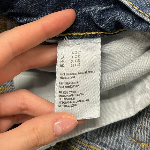 American Eagle Outfitters Faded Blue Mens‎ 33x31 Distressed Slim Straight Jeans - Picture 4 of 11